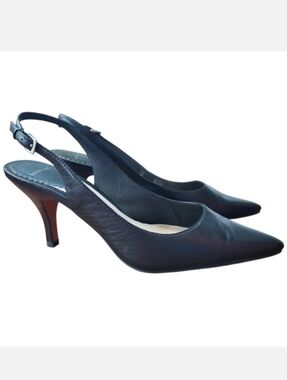 Lands End Brown Leather Slingback Pointed Toe Heels 7.5